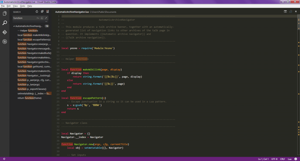 Captura de pantalla de Visual Studio Code