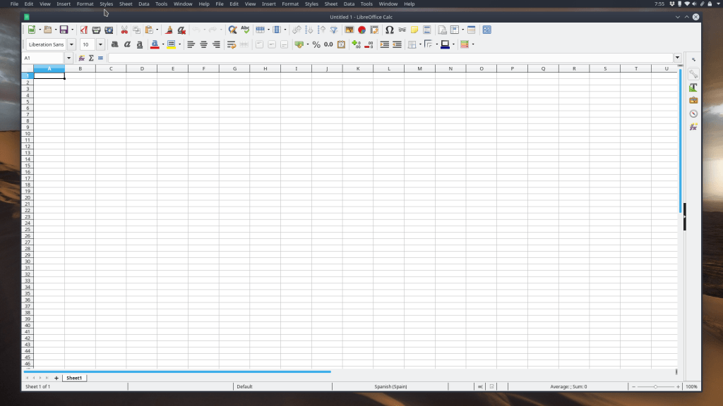 Captura de pantalla de la Hoja de Cálculo de LibreOffice
