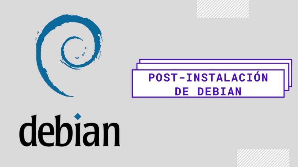 Logotipo de Debian en azul y el cartel de post-instalación